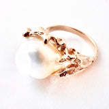 Baroque White Pearl set in a 14kt Organic Ring with Diamonds