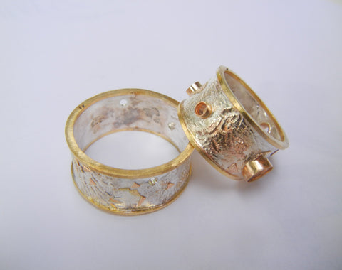 Gold and Silver Ring Set before being Oxidized