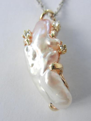 White Fancy Pearl Pendant w/ Diamonds