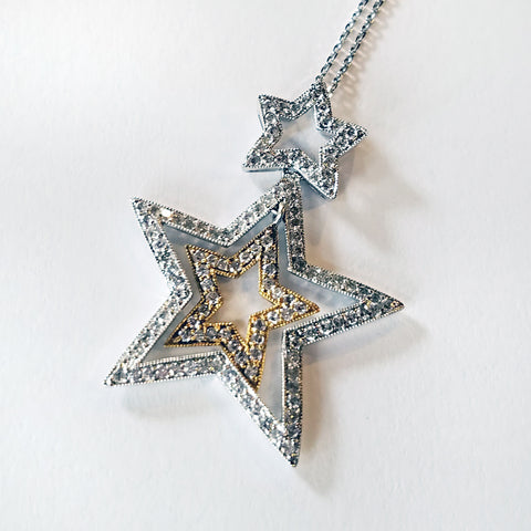 Three Star Two Tone Pendant with Diamonds