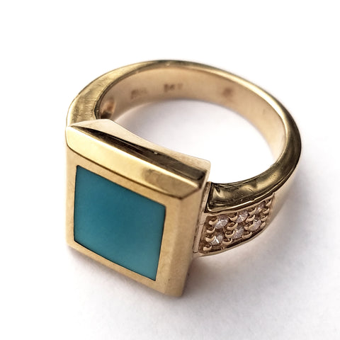 14kt Turquoise and Diamond Ring
