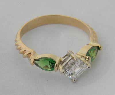 14kt Princess Diamond Ring with Tsavorite