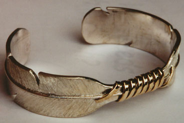 Sterling Silver & 14kt Feather Cuff Bracelet